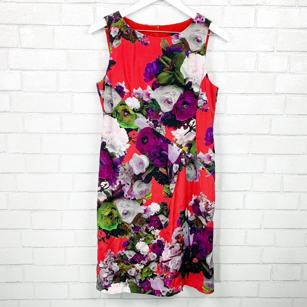 Nanette Lepore Red Floral Sheath Dress Sz 8
